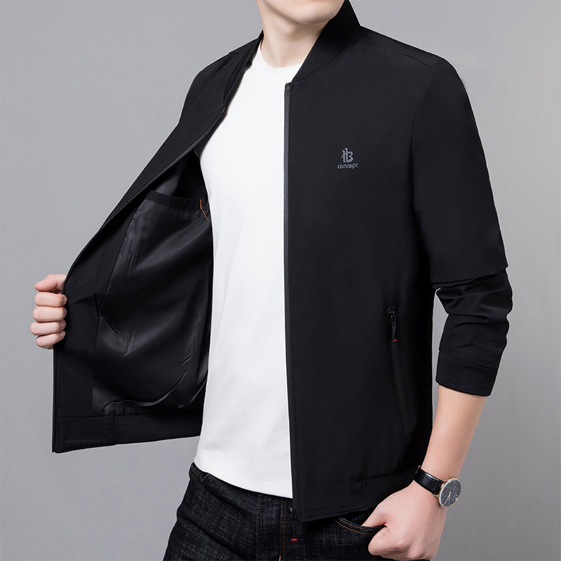 新款男士夹克外套修身简约百搭休闲便装商务上衣薄  巴贝男装旗舰店