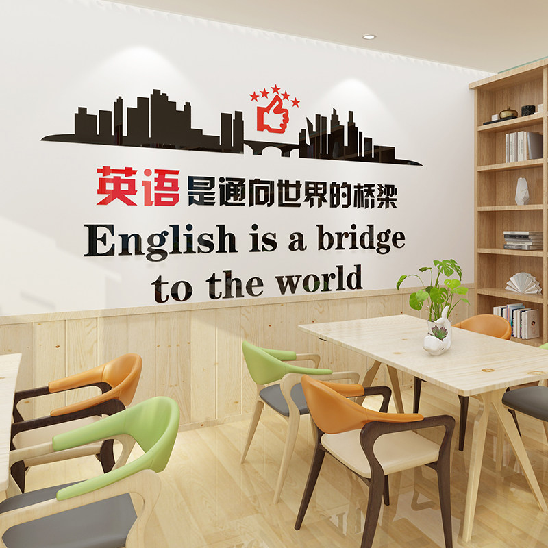 少儿英语教室布置装饰贴纸主题墙面培训班机构办公室墙贴