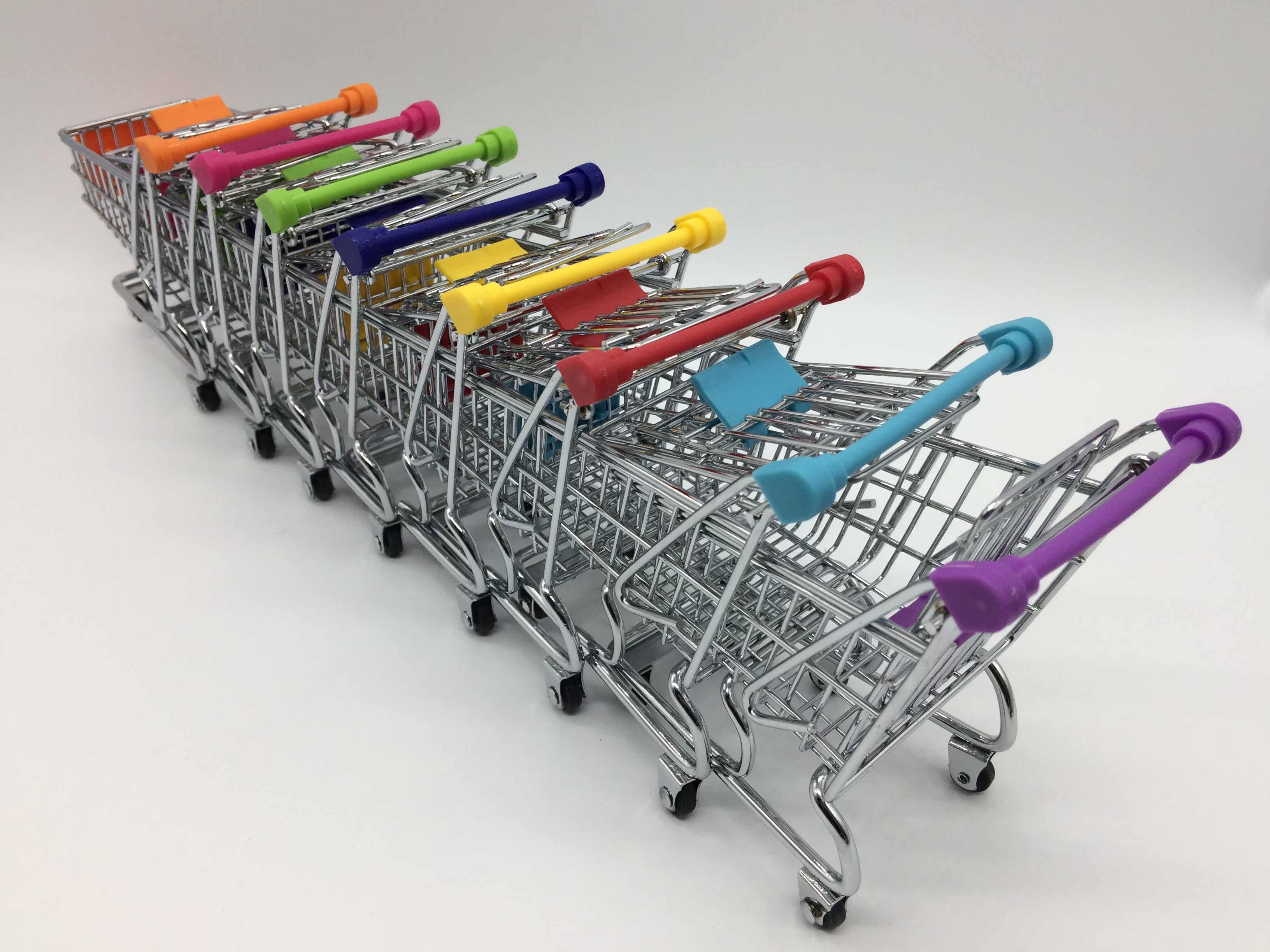 创意迷你仿真超市合金手推购物车车模金属收纳车益智儿童玩具模型