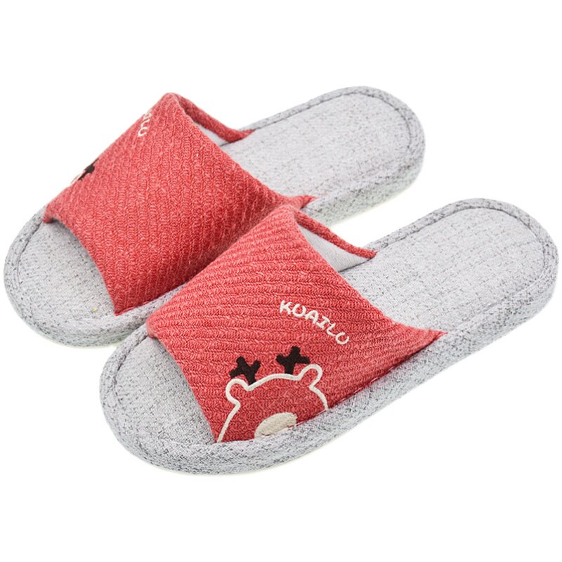 拖鞋快鹿春秋室内亚麻防滑厚底情侣棉麻卧室居家亚麻拖鞋