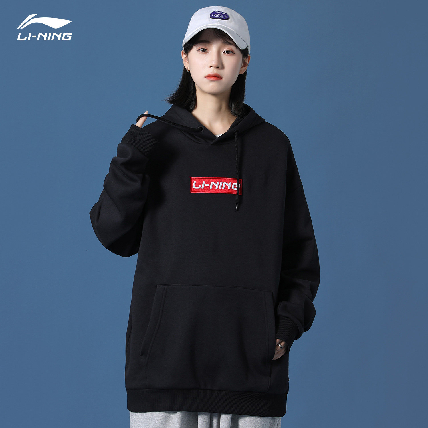 李宁卫衣女2021年新款宽松韩版连帽大码黑色春秋秋季运动卫衣