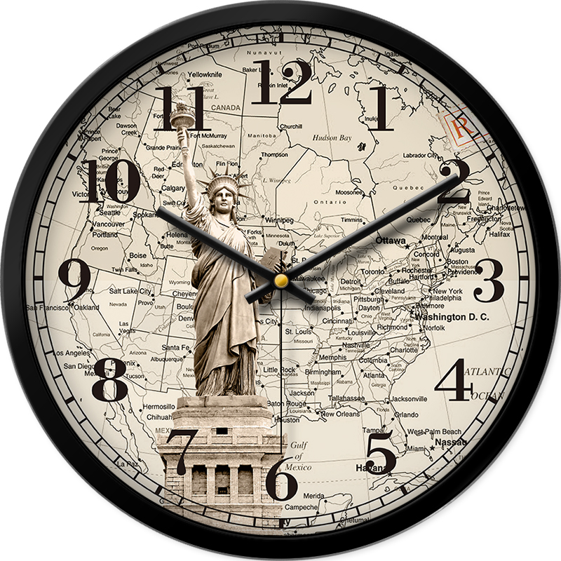 酒店挂钟大厅挂表欧式静音时钟宾馆大堂前台世界时间各国时区钟表