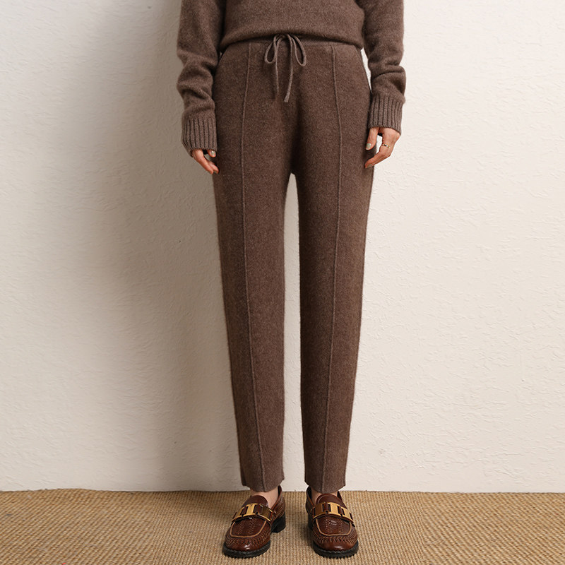 秋冬季羊绒裤女加厚小脚裤针织修身羊毛裤休闲裤九分裤新款萝卜裤