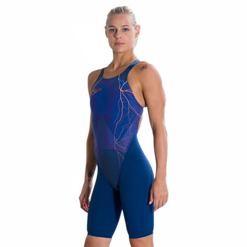 speedo速比涛elite2鲨鱼皮女士连体泳衣无缝拼接低水阻及膝泳衣