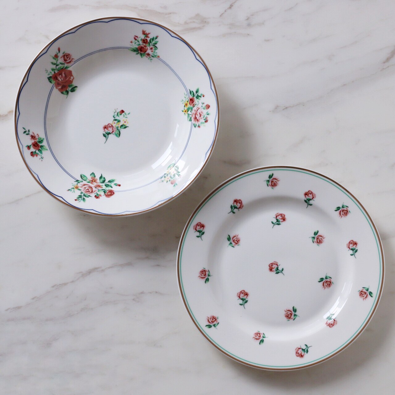 梦田良品韩式新款小清新金边粉红玫瑰花餐盘甜品盘