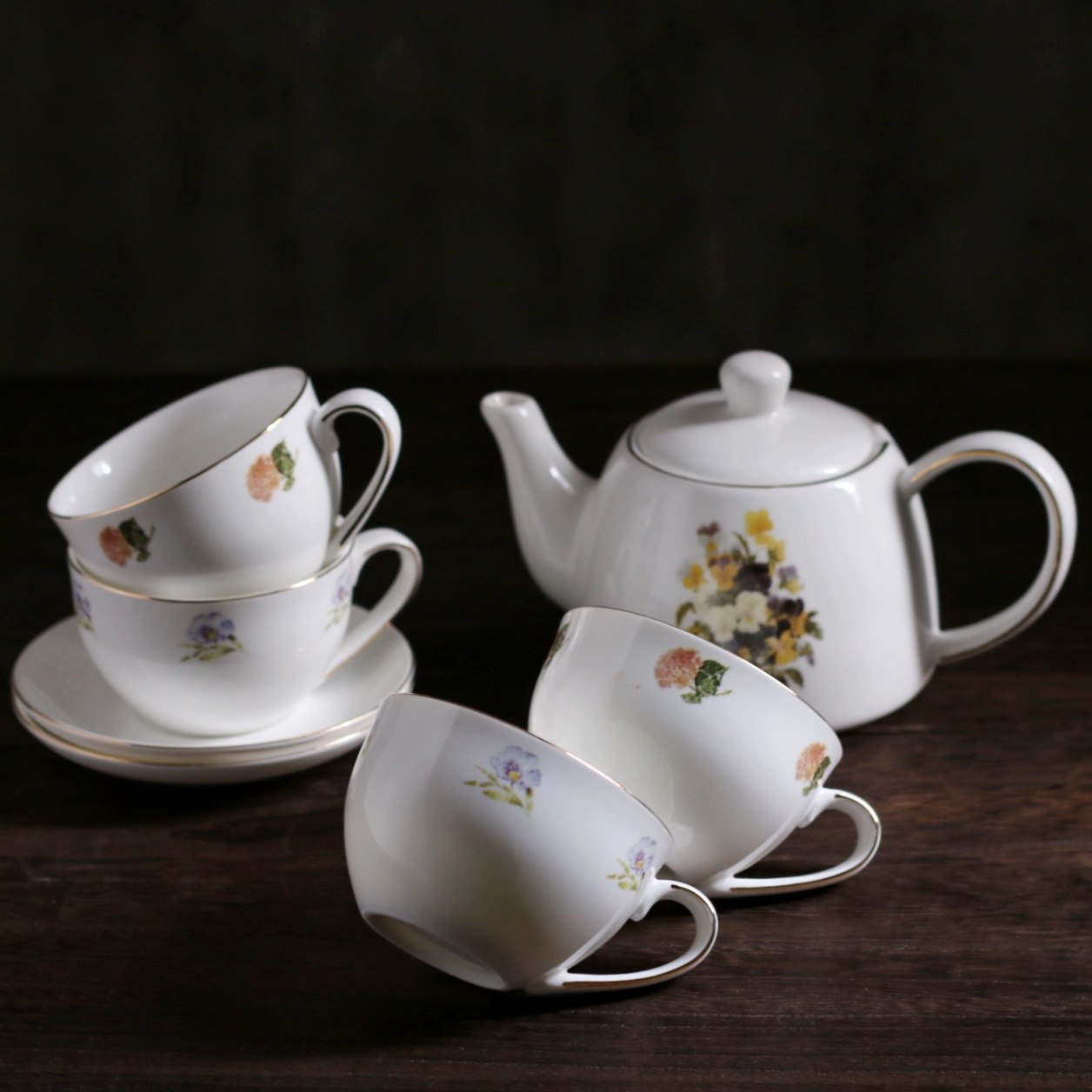 梦田良品法式复古田园玫瑰花描金陶瓷手绘下午茶茶壶