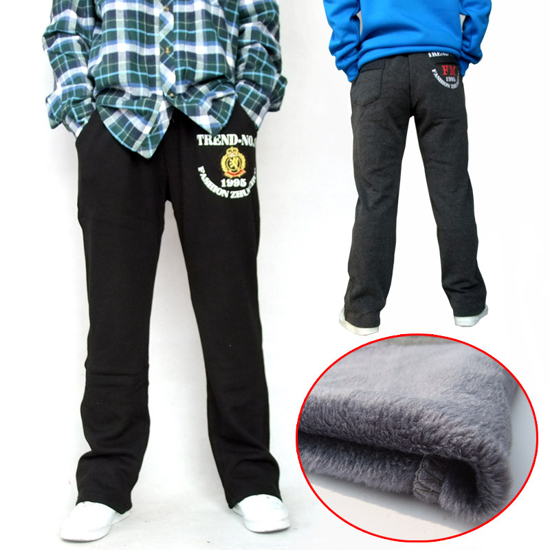 新男孩夹绒加厚冬绒裤少年加肥加大冬季运动裤学生弹力秋冬外裤