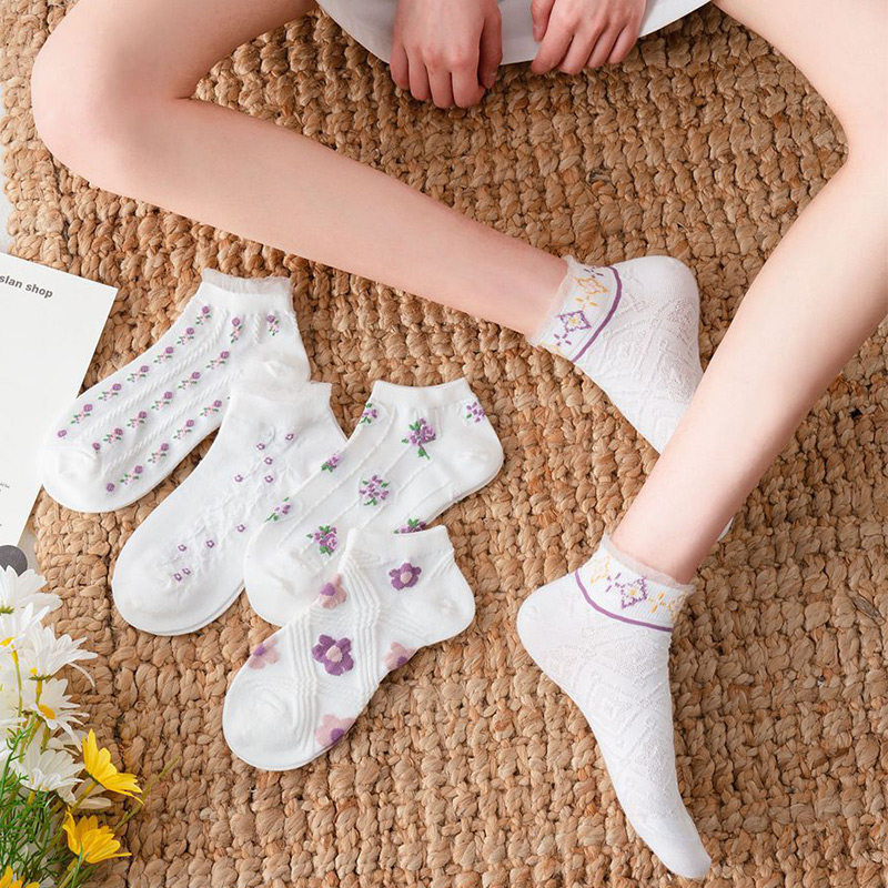 短筒花边小清新全棉薄款女生日系可爱白色鞋袜短袜