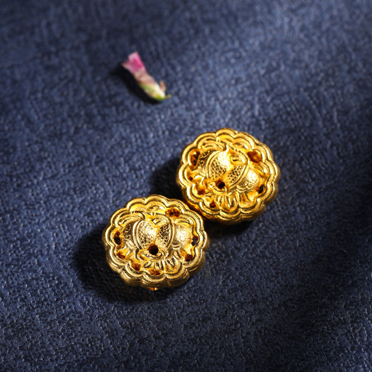 芝麻精选官网朝华凝露 999足金古法黄金手工錾刻石榴图