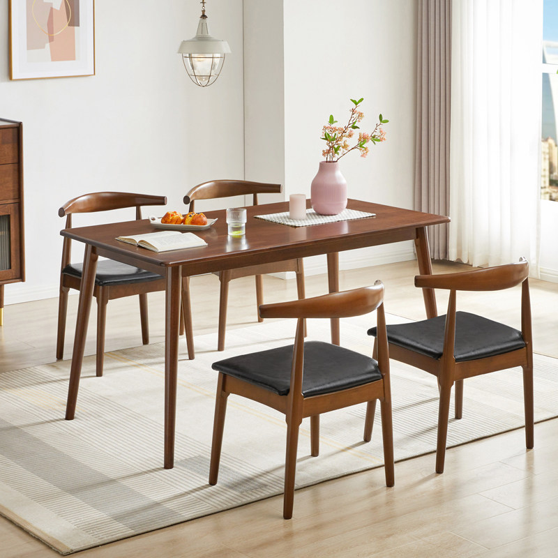 家逸实木餐椅书桌椅家用牛角椅北欧简约会议办公凳子靠背餐厅椅子