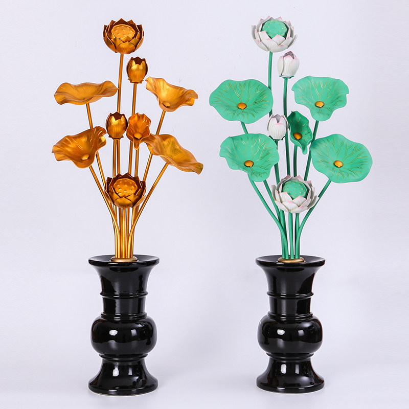 佛前供花手工金花荷花供佛用品仿真花束佛堂摆件