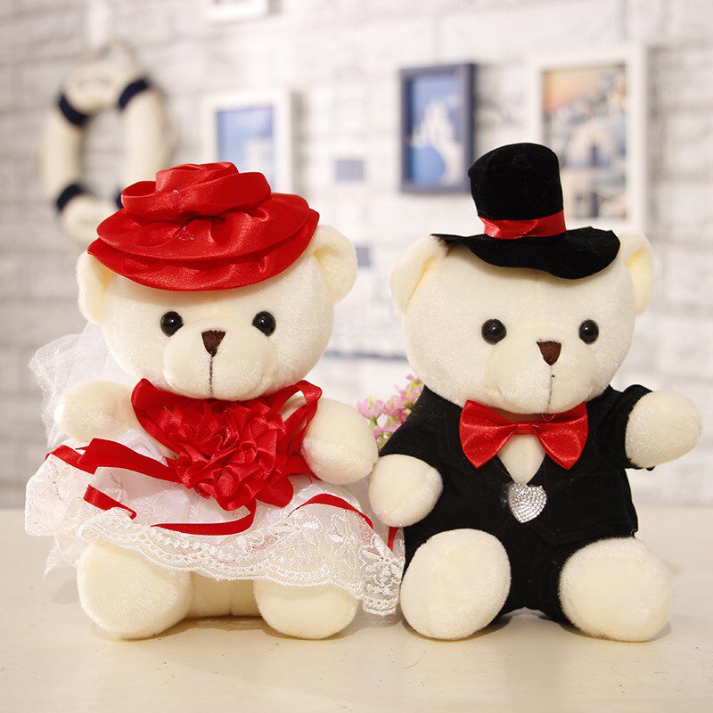 装饰婚车熊结婚花车情侣礼物熊婚庆小熊车头一对娃娃公仔婚纱