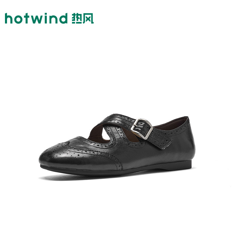 热风黑色浅口单鞋女2026年夏季新款羊皮革巴洛克风女鞋H24W26307