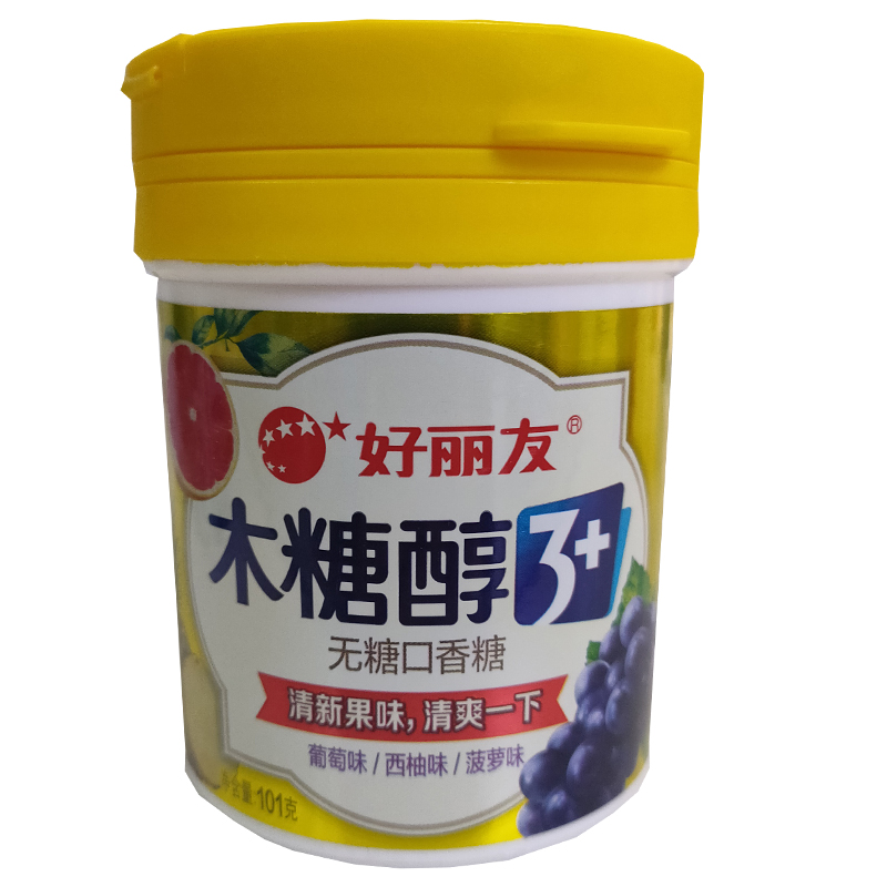 好丽友木糖醇无口香糖101g4罐瓶装休闲办公室清新糖果