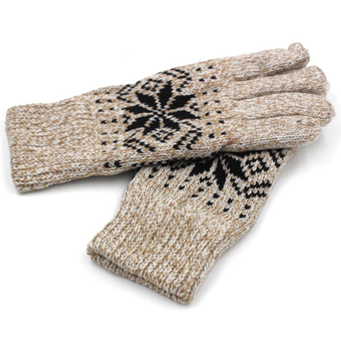 手套加厚花纹中老年人冬天男女女生毛线加绒保暖手套