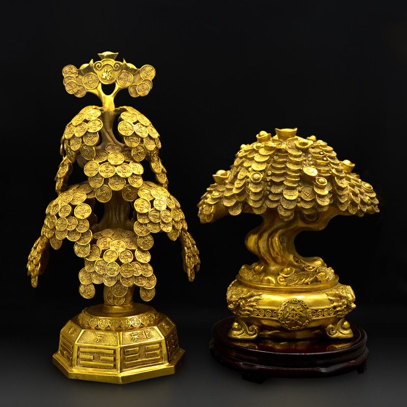 铜发送礼开业店铺新店铺公司聚宝盆摇钱树树铜摆件摆件