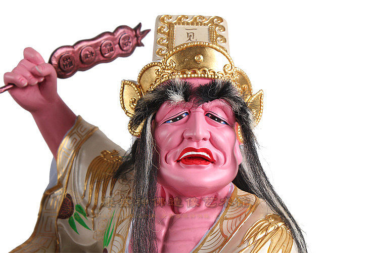 19寸七爷八爷大二伯像黑白无常樟木木雕贴金道教工艺品