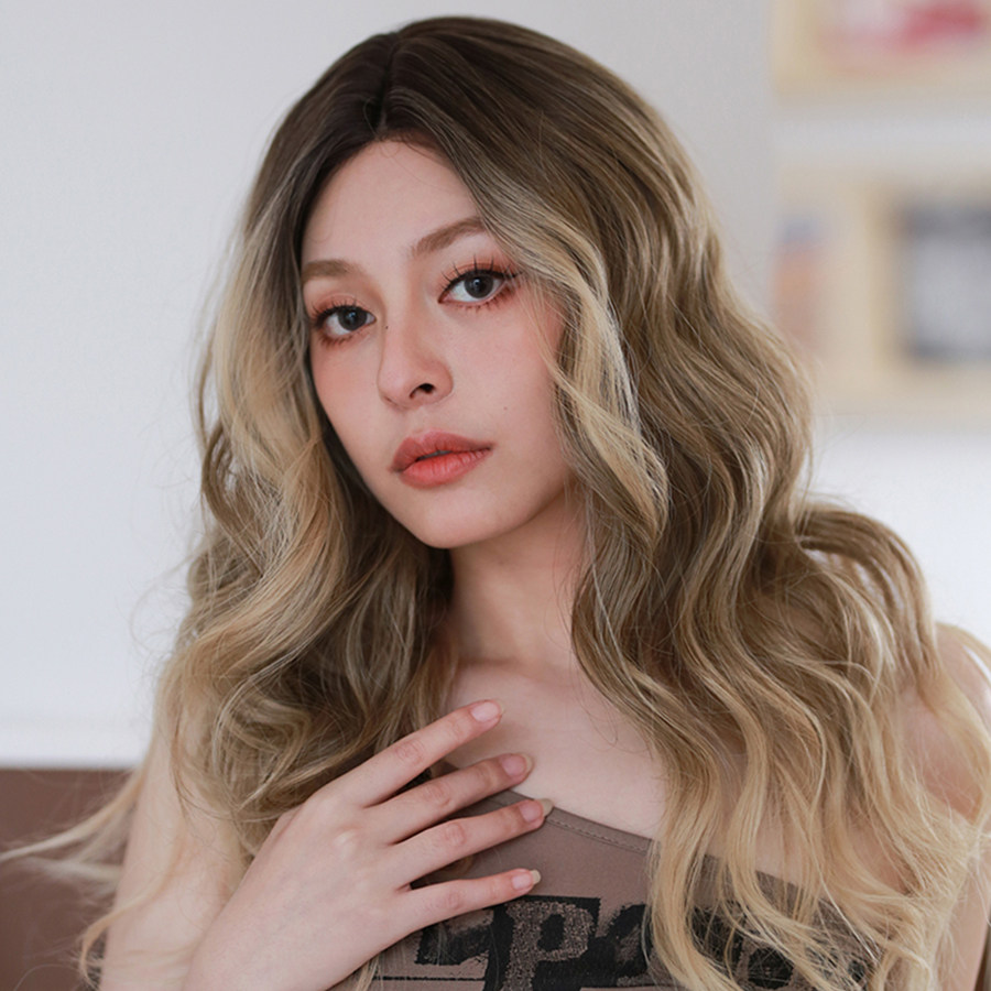 假发sassydandy头套亚麻金色长卷卷发渐变刘海女神街日常整顶假发