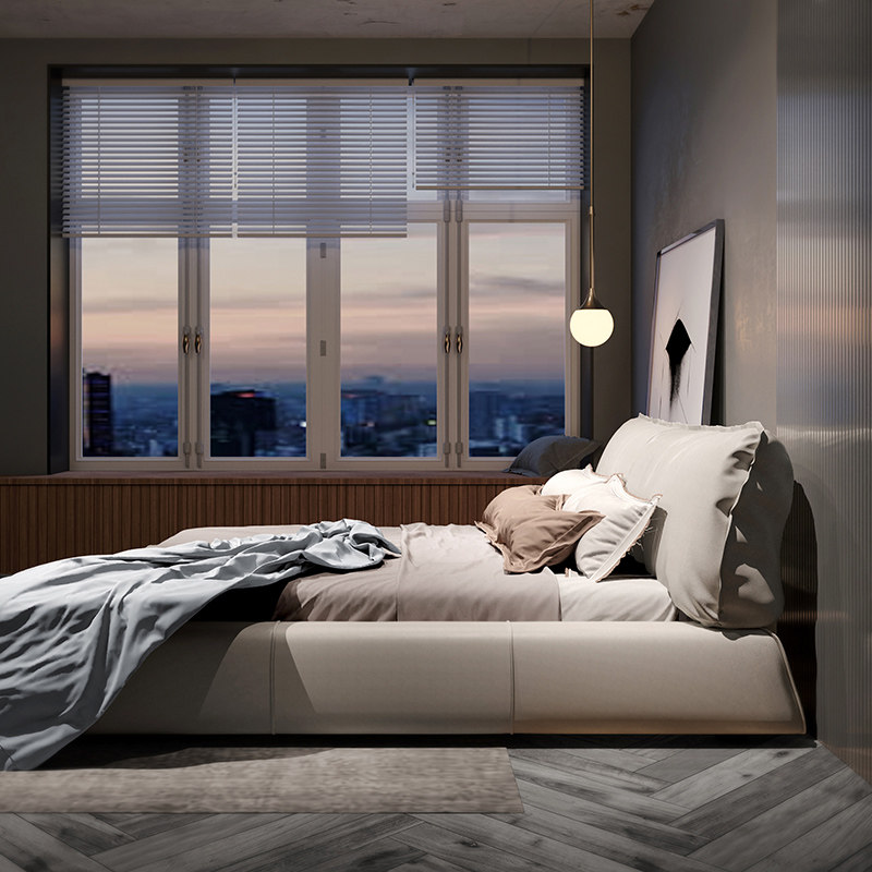 纳威意式极简真皮床主卧现代轻奢皮床软包床超大网红床样板房家具