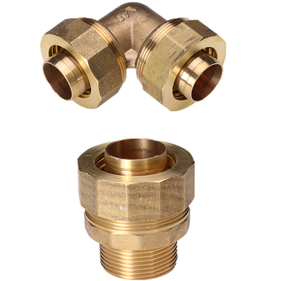 大口径铝塑管铜接头dn40 50铝塑管配件内外丝直接弯头三通接头