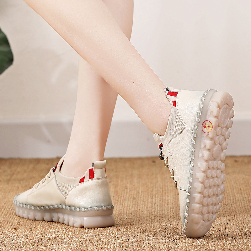 休闲鞋女2022年新款春季真皮平底软底皮鞋牛筋底一脚蹬运动鞋单鞋