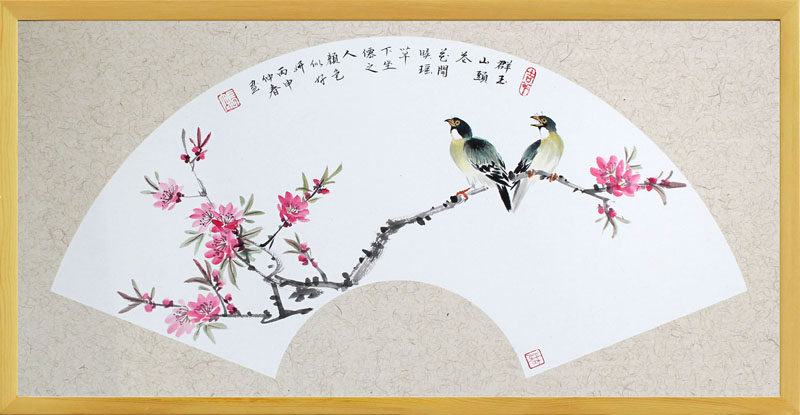 包邮手绘国画装饰画花卉花鸟带框中式扇面字画国画