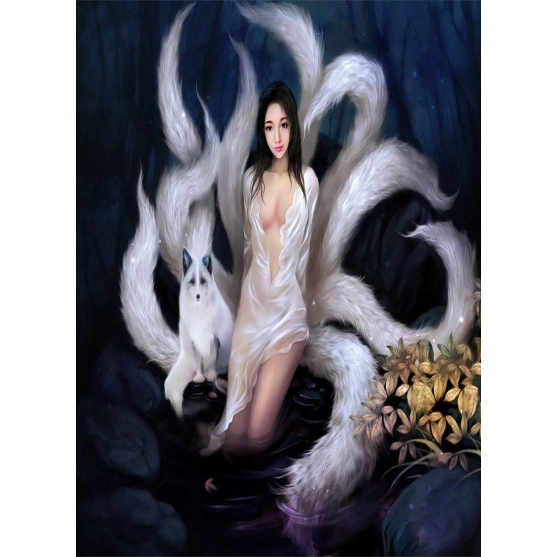狐仙画像九尾挂像娘娘供奉狐狸下方年画