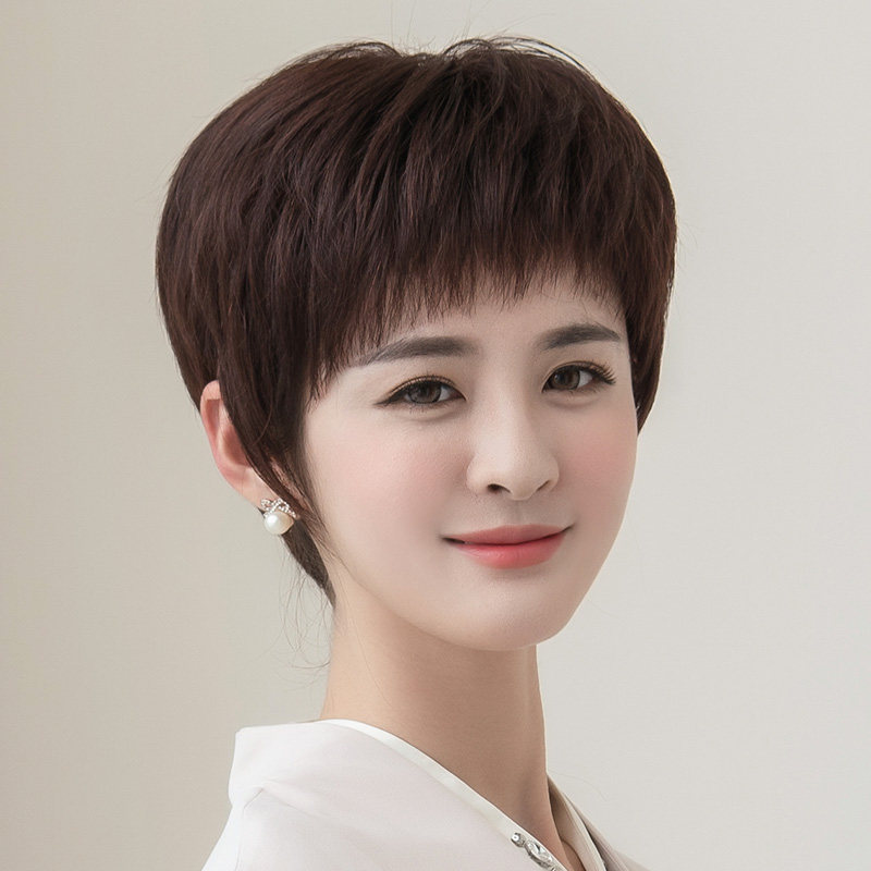 假发短发圆脸蓬松自然中老年妈妈真人发丝修颜整顶假发