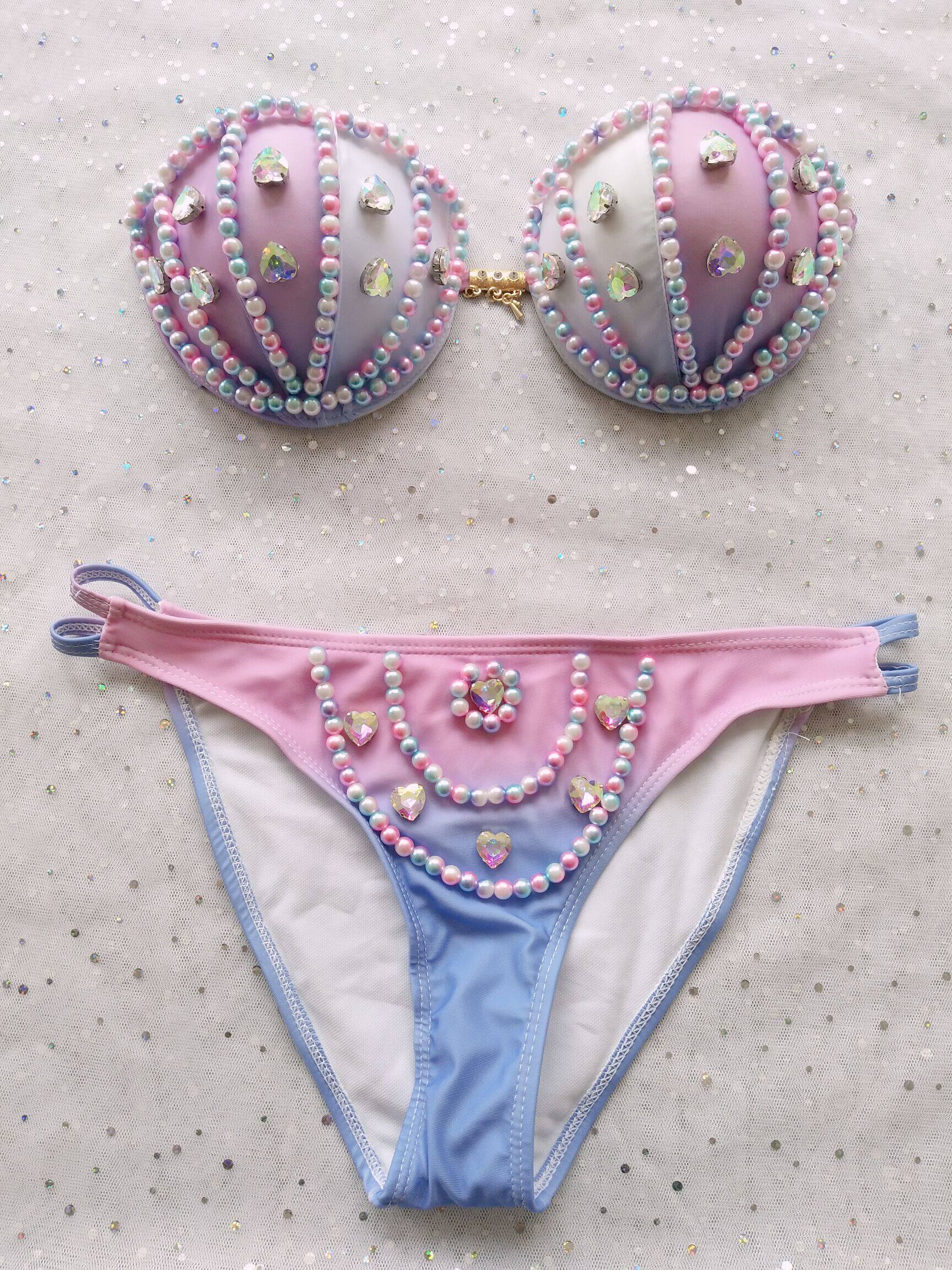 美人鱼比基尼泳衣文胸自由表演海洋馆电音音节bra分体泳衣