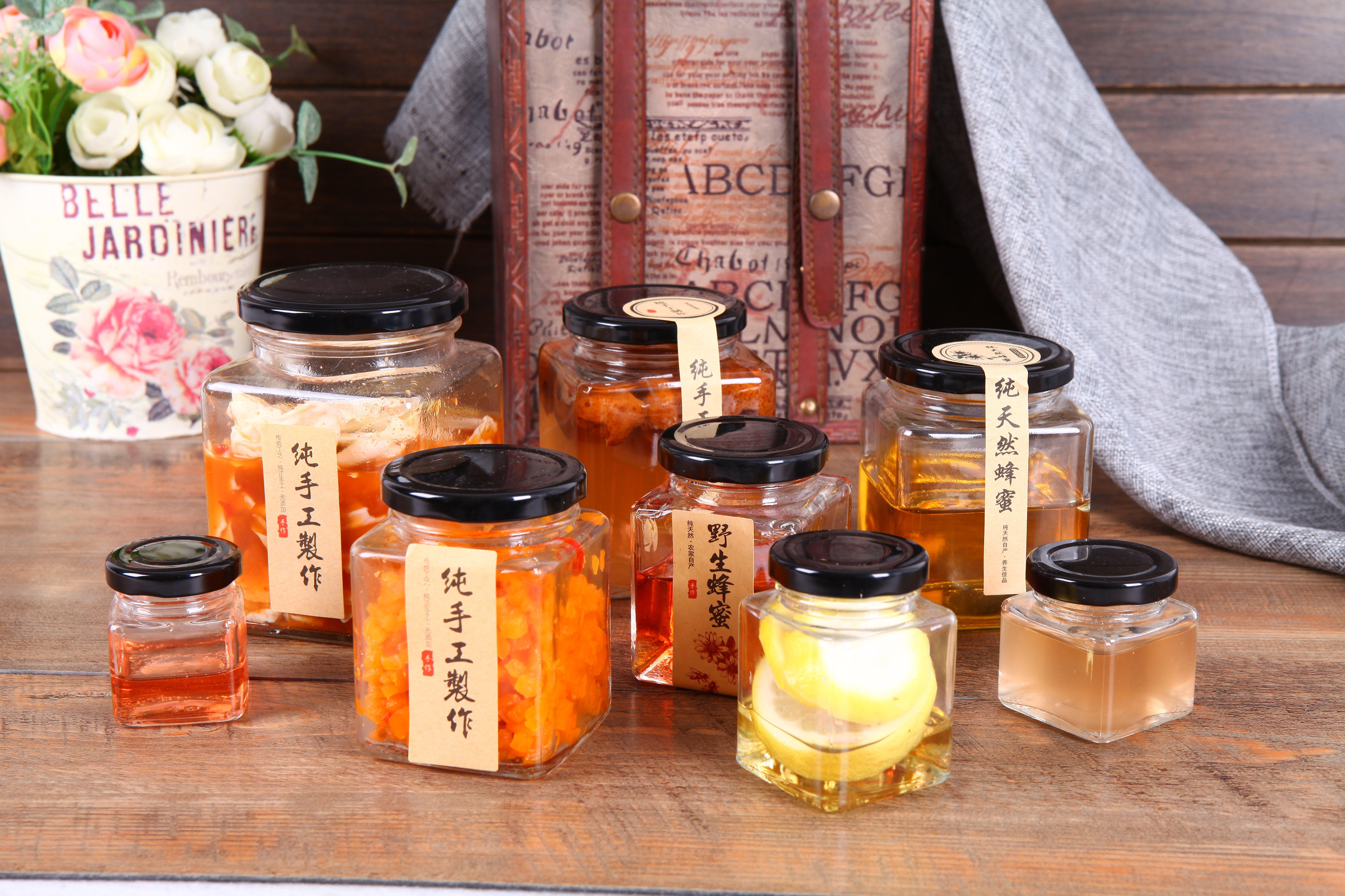 100/200ml果酱瓶四方玻璃瓶酱菜瓶腐乳糖果密封罐蜂蜜瓶子辣椒酱