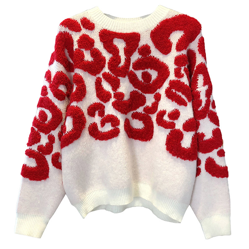 2020秋冬新款女装韩版重工立体植绒绣花宽松套头羊毛毛衣