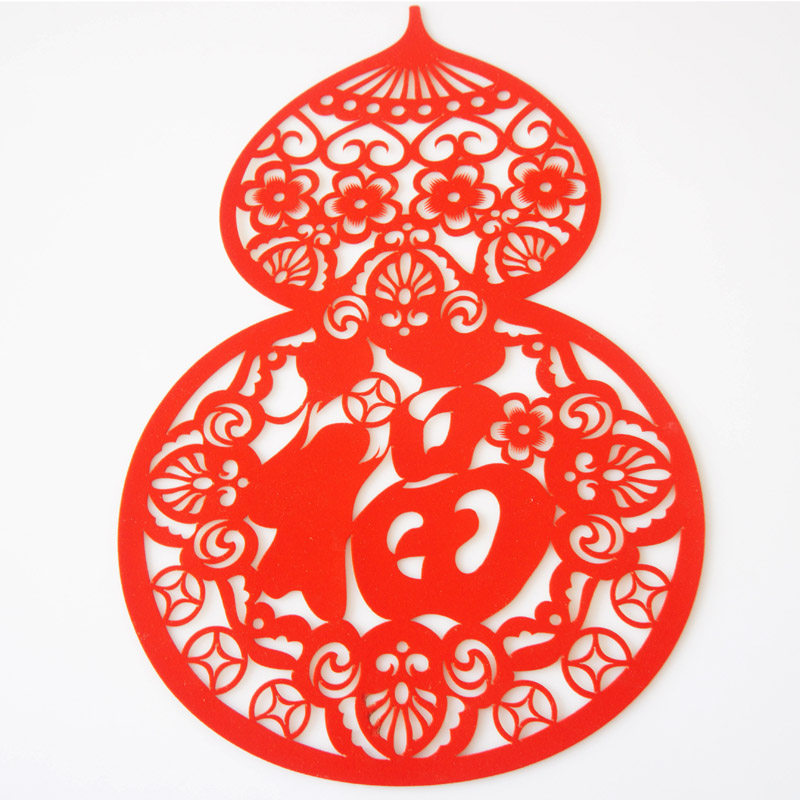 葫芦剪纸窗花福禄贴画植绒绒布不干胶双面红色喜字