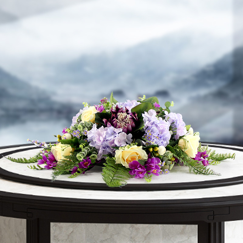 酒店餐厅摆台仿真花装饰品花卉圆形餐桌面转盘帝王花假花摆设花艺