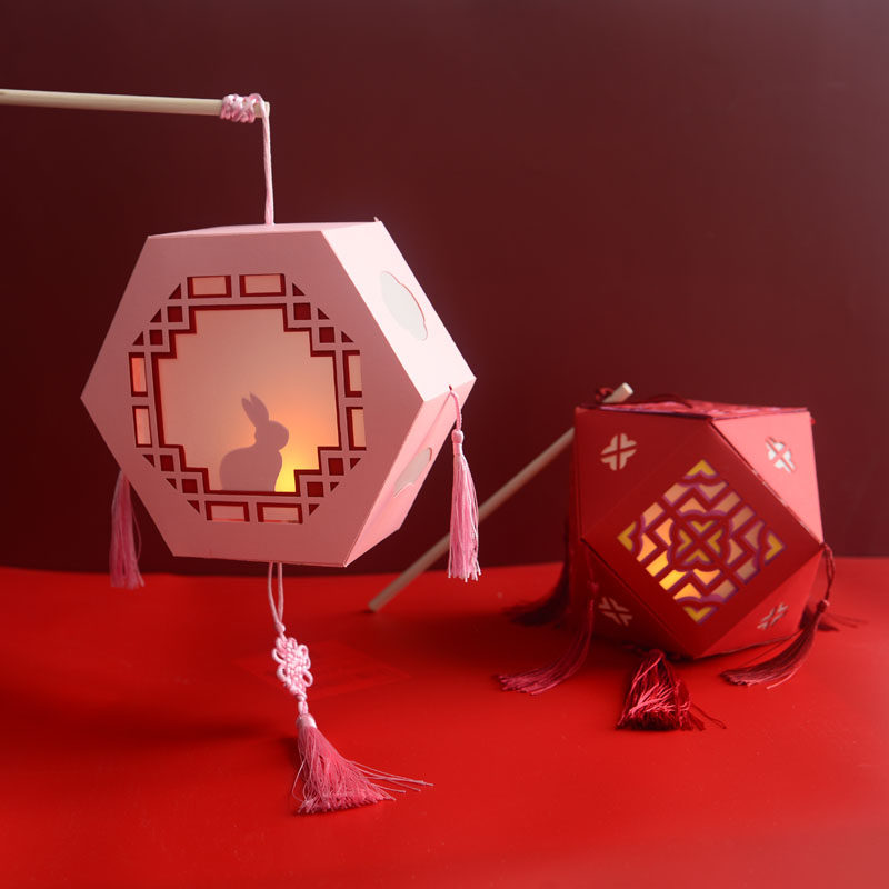 春节中式灯笼材料包儿童diy手工宫灯 元宵节日兔子宝瓶花灯幼儿园-mc