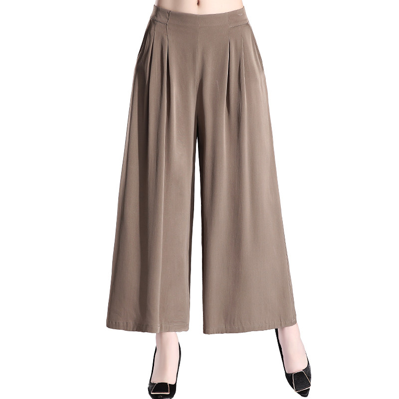 2023森奴裤子蚕丝裤女裤阔脚九分腰垂夏真丝松紧休闲裤