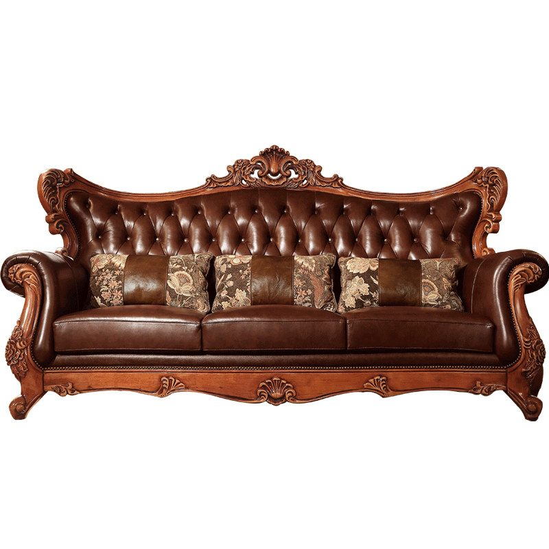 沙发雅居格美式真皮沙发三人欧式实木牛皮复古组合皮艺沙发