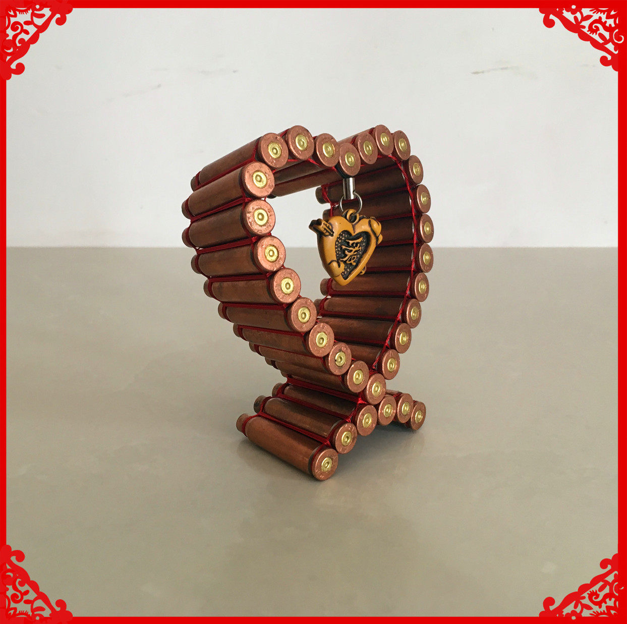 弹壳工艺品心形手工线编装饰品纪念品送女友创意摆件其他特色工艺品