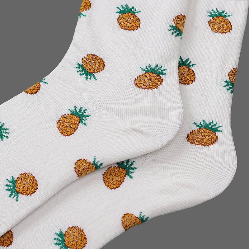 韩版可爱水果卡通趣味菠萝袜日系男女情侣滑板袜小清新中长筒袜潮