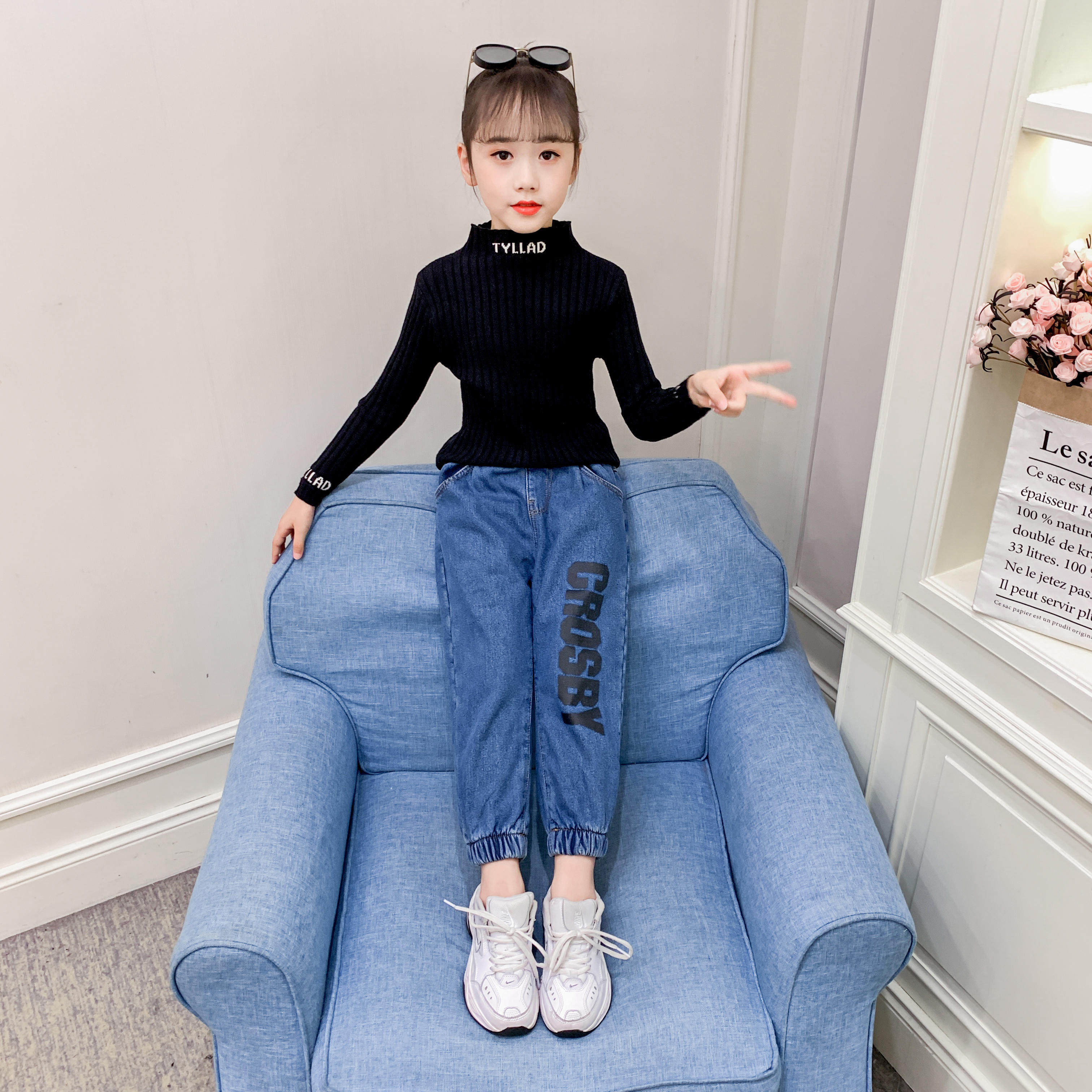 牛仔裤女童冬季洋气加绒2020新款儿童女孩保暖裤子