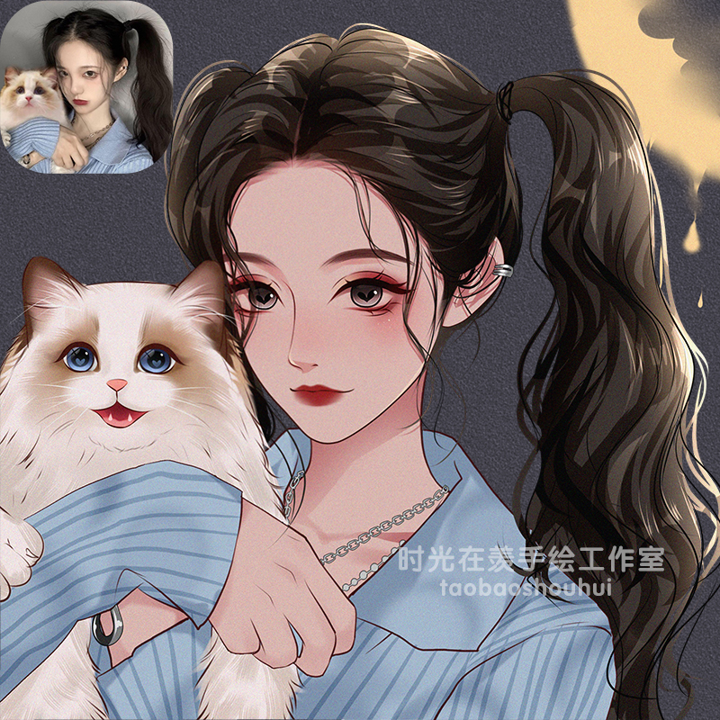 水彩手绘头像定制漫画头像情侣插画设计真人照片q版卡通头像微信