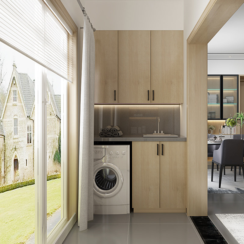 阳台定制兔宝宝空间上柜地柜一体隔洗衣柜储物柜定制走入式衣柜