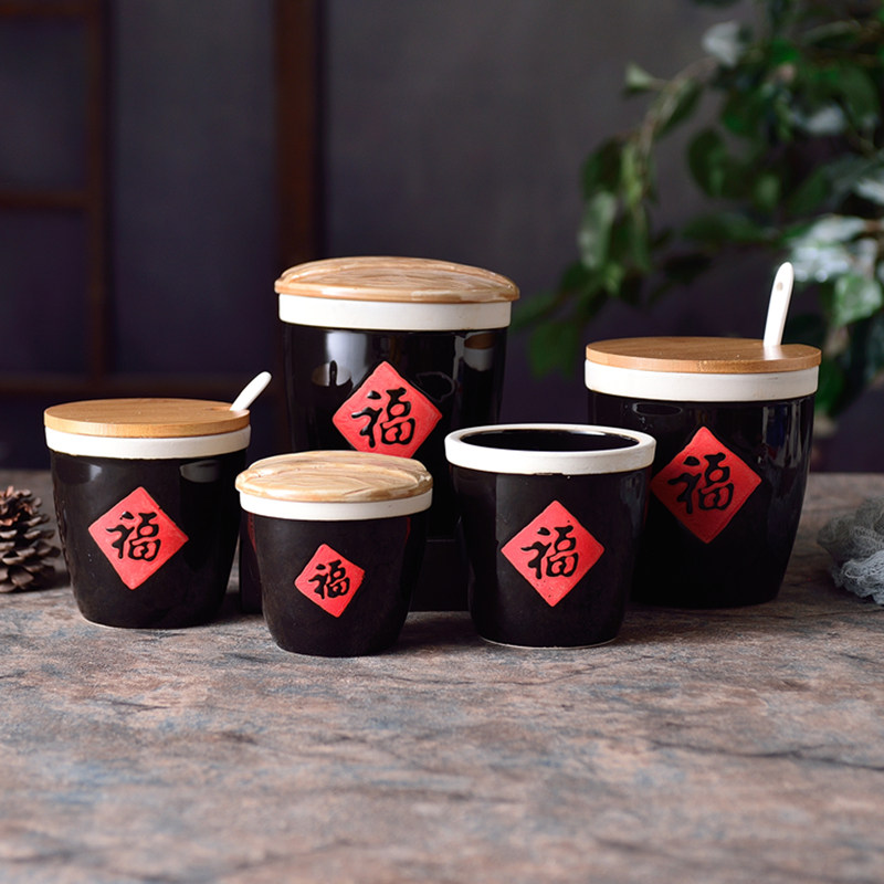 陶瓷调料调味辣椒椒盐瓶罐福字缸酱缸福缸土陶调味瓶罐