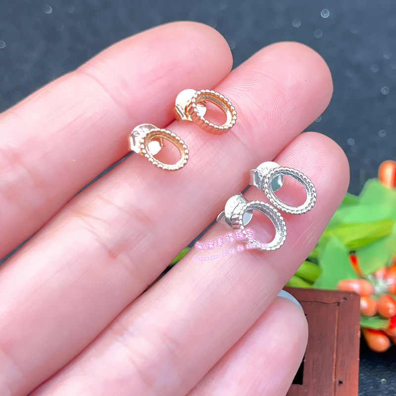 银耳耳钉空托椭圆形6mm57mm包镶款女款镶嵌宝石耳钉