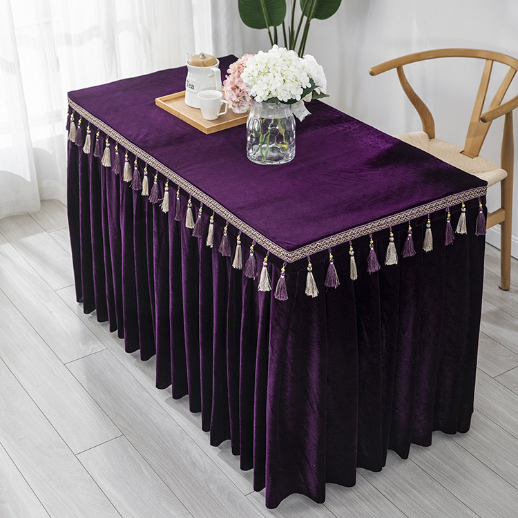 桌裙新款双色吊穗金丝绒供桌寺庙佛堂会议自助餐桌布