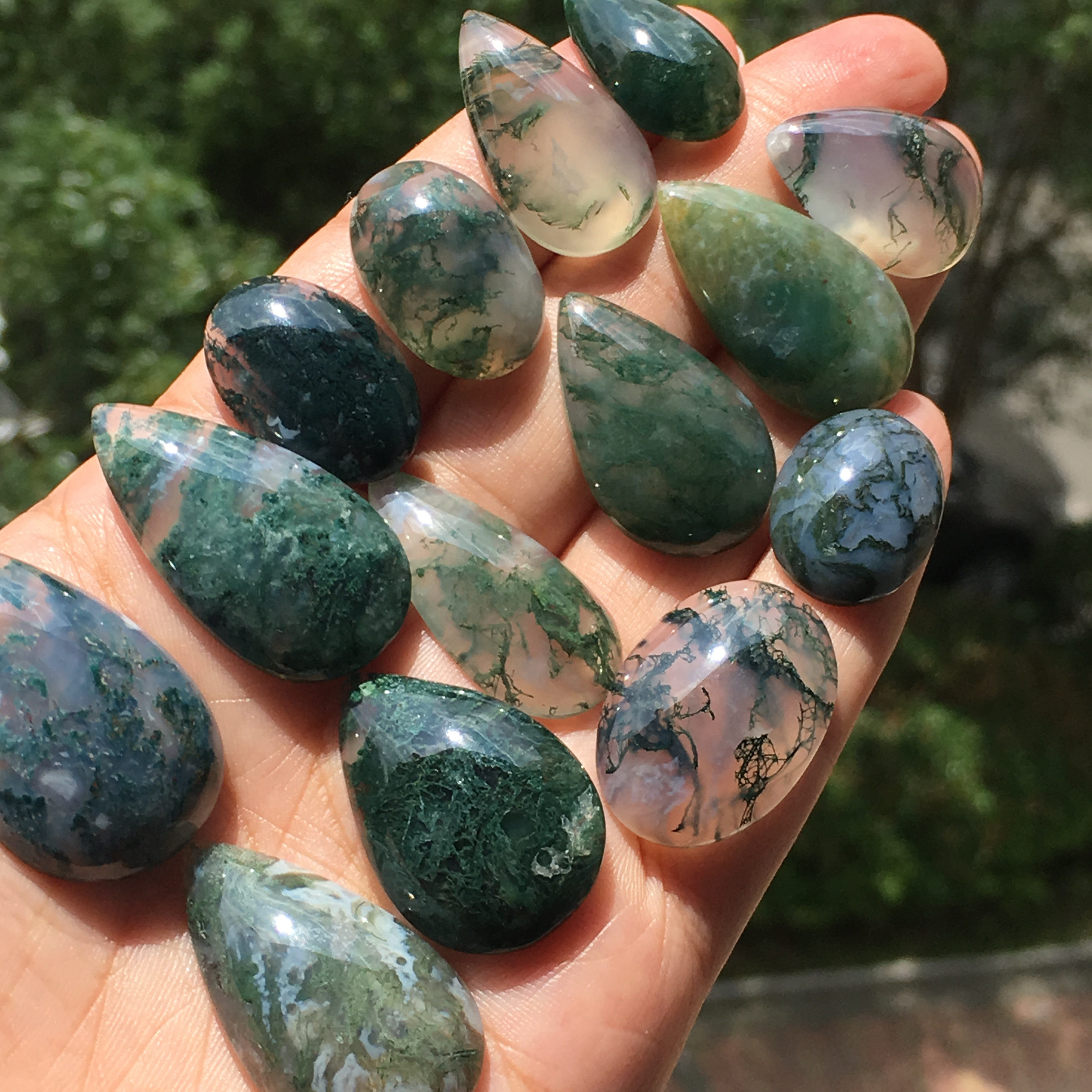 天然天然水水草玛瑙水滴椭圆形吊坠镶嵌绕线项坠戒指