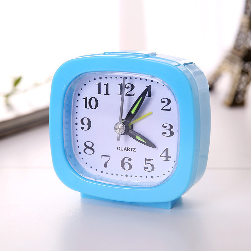 新款糖果色带灯方形闹钟办公家用简约圆形闹钟学生钟表小闹钟礼品