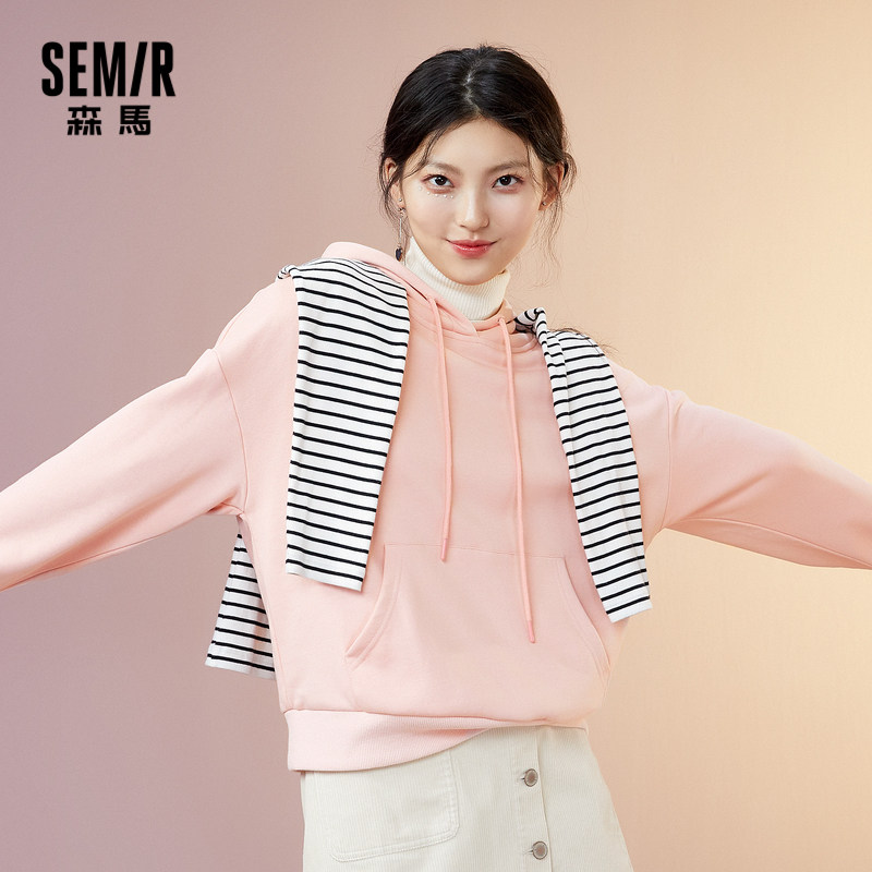 森马马连帽卫衣女2021春季新款宽松落肩衣服卫衣