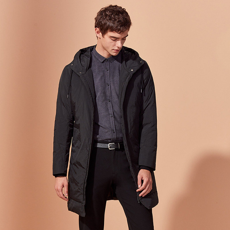 brloote巴鲁特羽绒服商务休闲修身连帽中长外套秋冬羽绒服