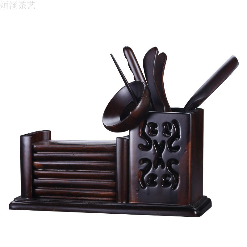 黑檀鸡翅木茶针茶夹茶桌摆件实木功夫茶具配件茶道六君子零配整套
