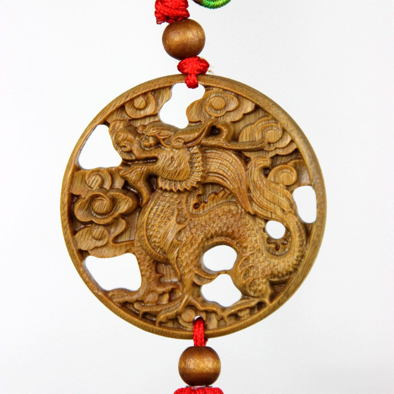 泰山福缘阁桃木木木雕龙三子嘲风反光挂件家居饰品摆件